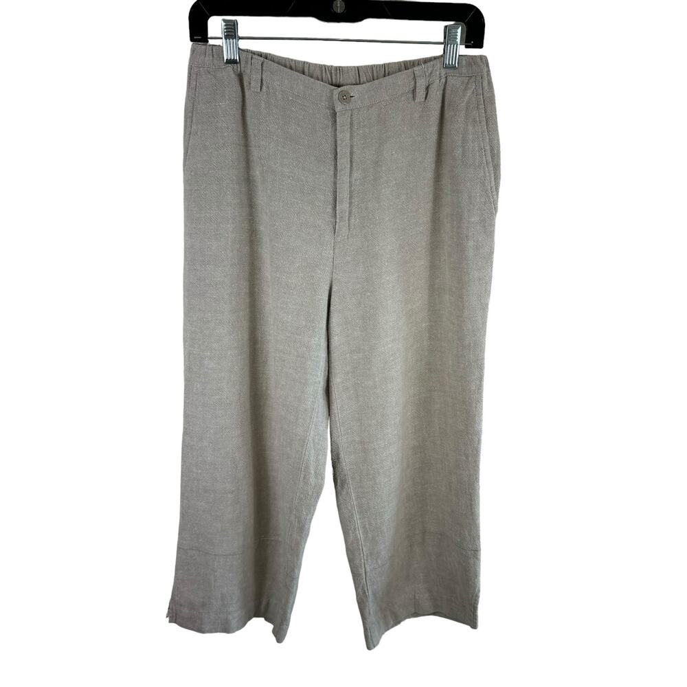FG Field Gear Vintage Tan Linen Cotton High Rise Cropped Elastic Waist Pants 8